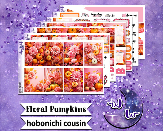 Floral Pumpkins full weekly sticker kit, HOBONICHI COUSIN format, a la carte and bundle options. WW539