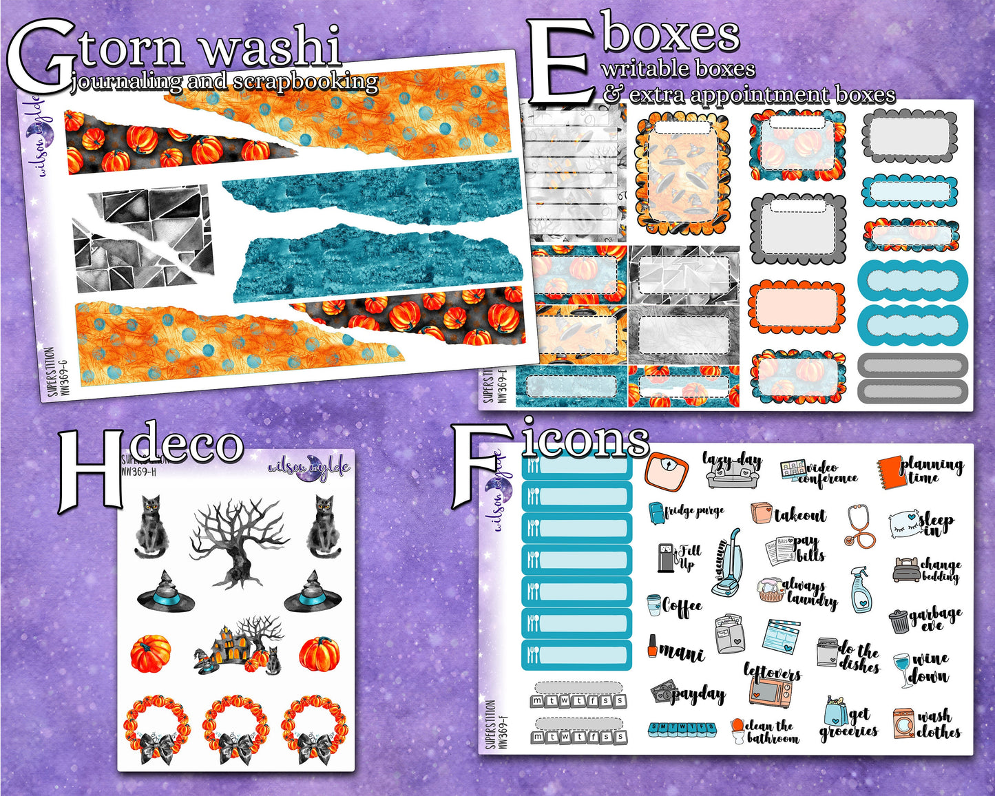 Superstition full weekly sticker kit, HOBONICHI COUSIN format, a la carte and bundle options. WW369