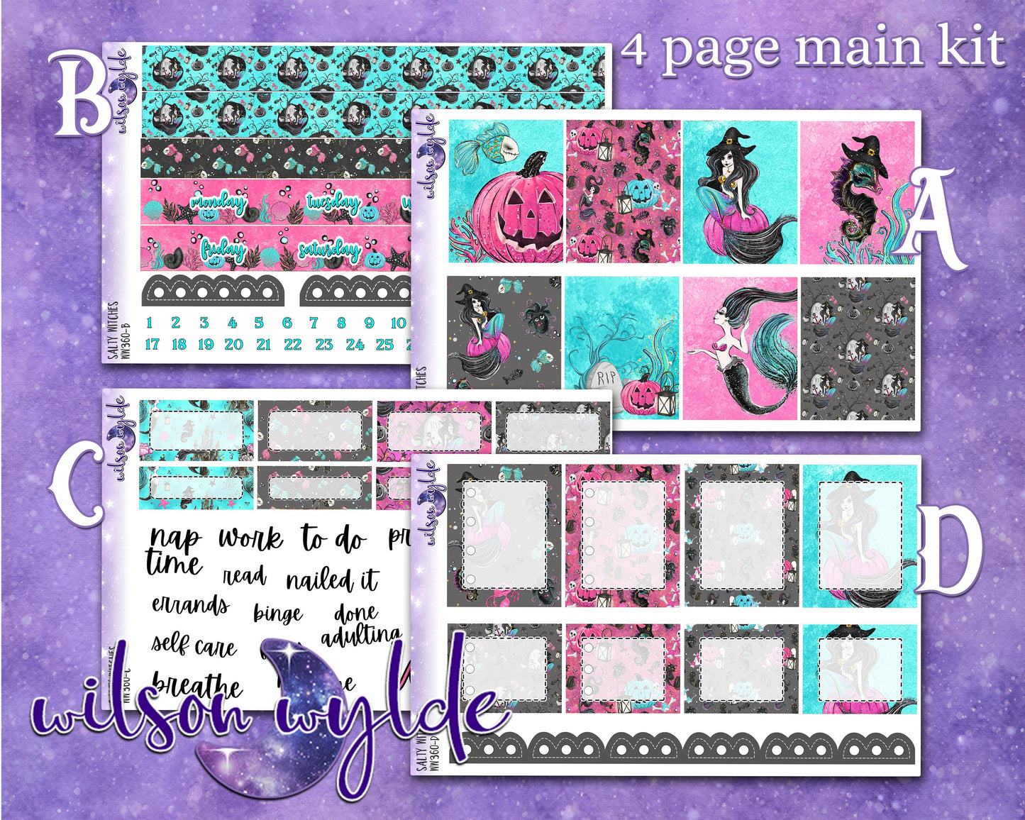 Salty Witches full weekly sticker kit, HOBONICHI COUSIN format, a la carte and bundle options. WW360