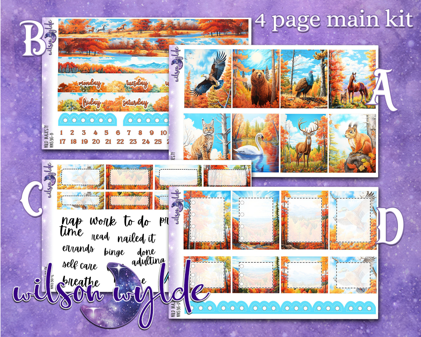 Wild Majesty full weekly sticker kit, HOBONICHI COUSIN format, a la carte and bundle options. WW536