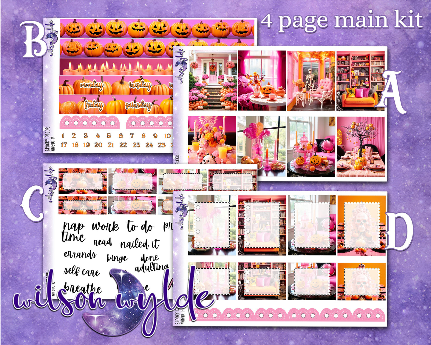 Spooky Decor full weekly sticker kit, STANDARD VERTICAL format, a la carte and bundle options. WW540