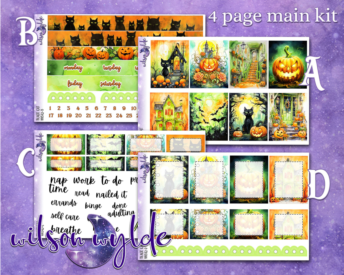 Black Cat full weekly sticker kit, STANDARD VERTICAL format, a la carte and bundle options. WW542