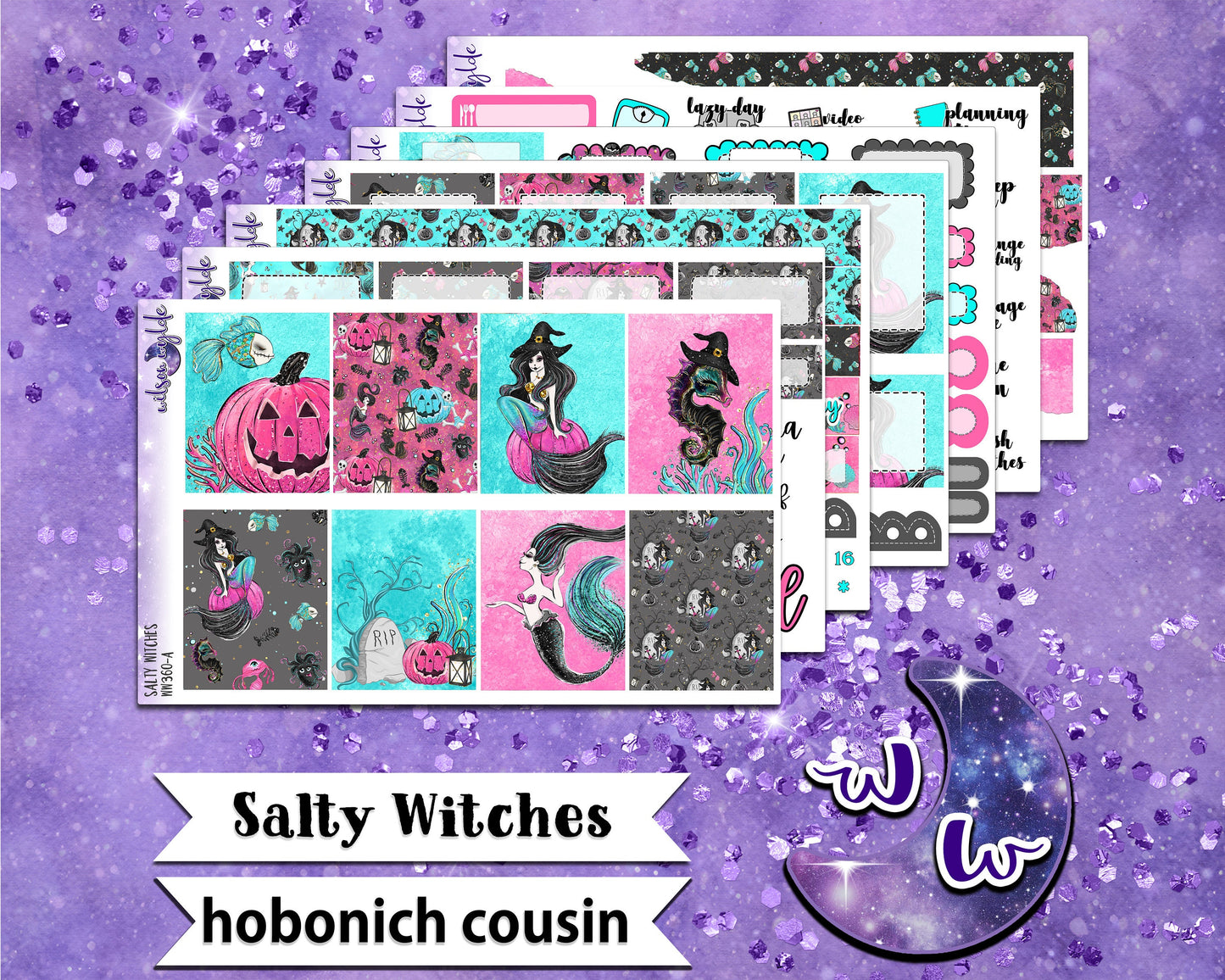 Salty Witches full weekly sticker kit, HOBONICHI COUSIN format, a la carte and bundle options. WW360