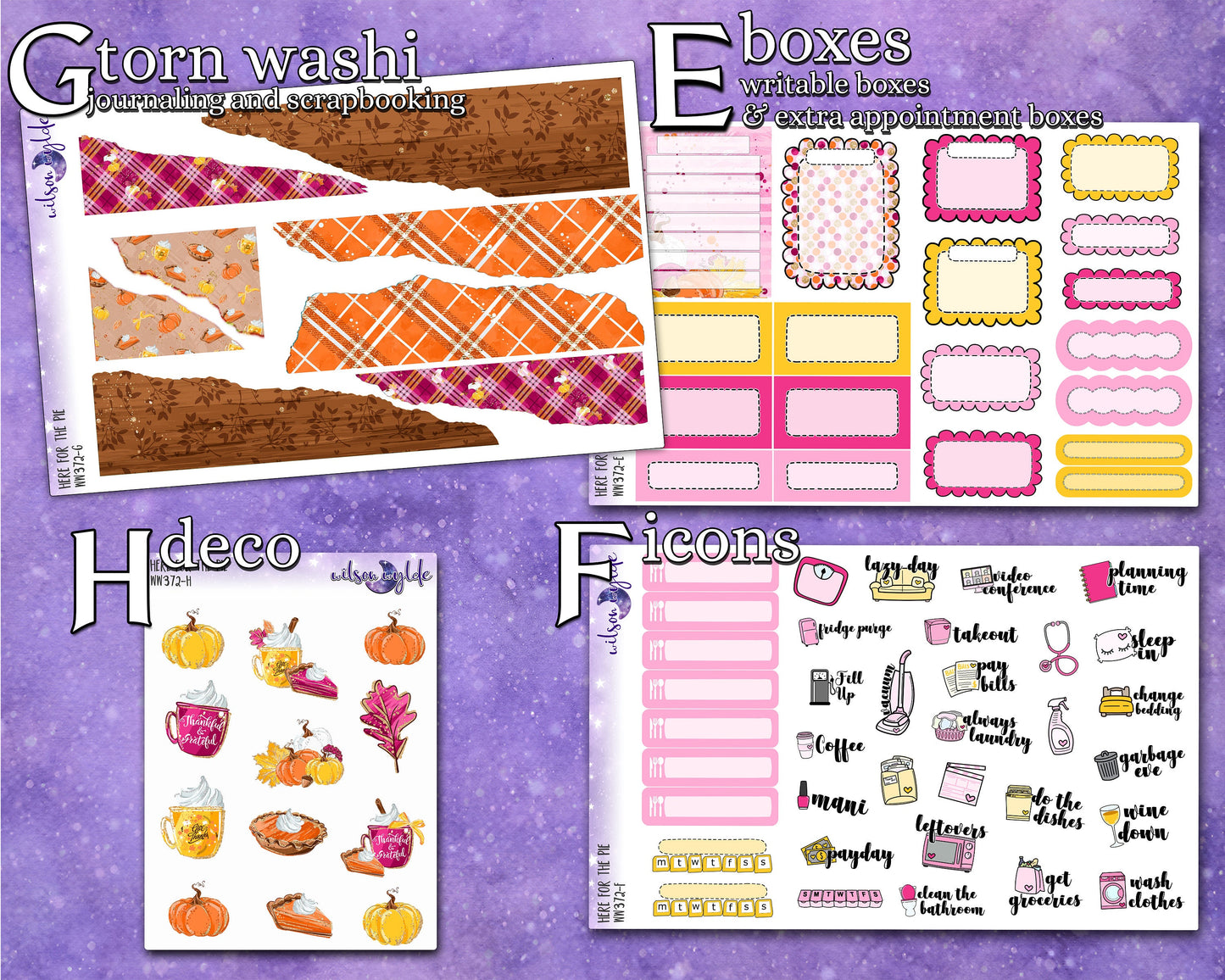 Here for the Pie weekly sticker kit, HOBONICHI COUSIN format, a la carte and bundle options. WW372