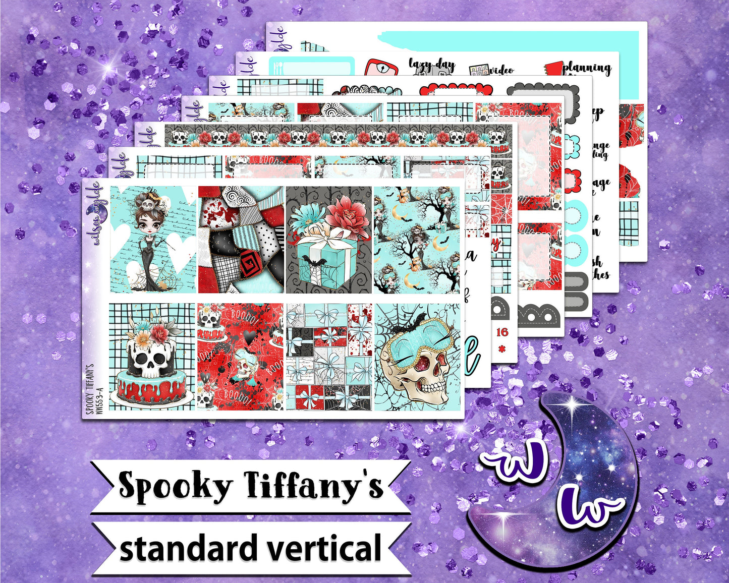 Spooky Tiffany's full weekly sticker kit, STANDARD VERTICAL format, a la carte and bundle options. WW553