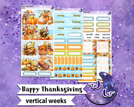 Happy Thanksgiving weekly sticker kit, VERTICAL WEEKS format, Print Pression weeks, a la carte and bundle options. WW549