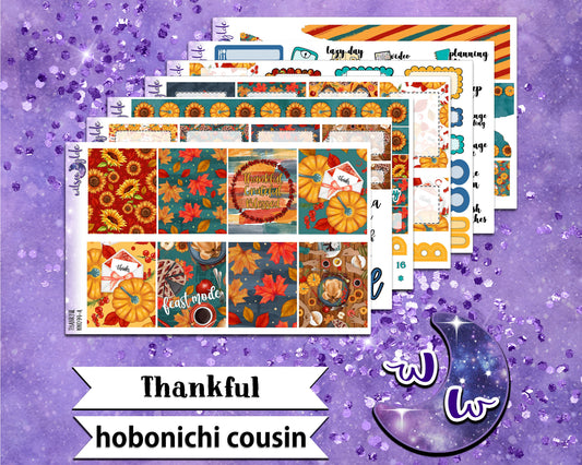 Thankful full weekly sticker kit, HOBONICHI COUSIN format, a la carte and bundle options. WW094