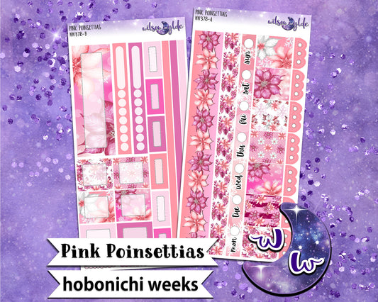 Pink Poinsettias weekly sticker kit, HOBONICHI WEEKS format, a la carte and bundle options. WW378