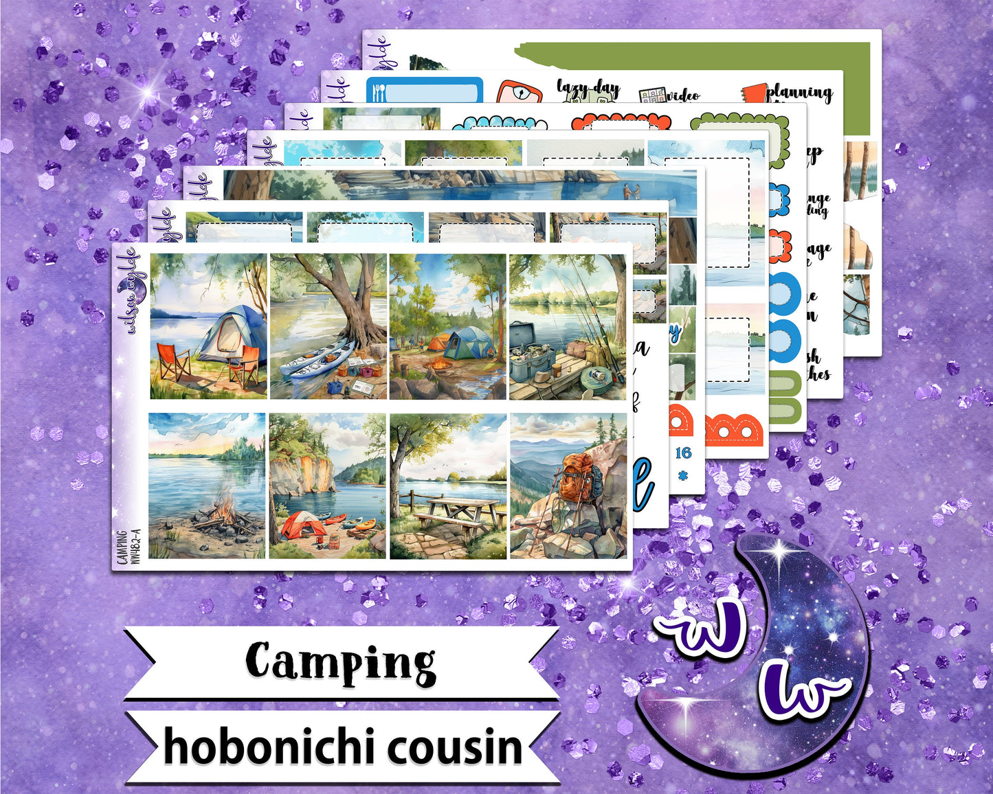 Camping full weekly sticker kit, HOBONICHI COUSIN format, a la carte and bundle options. WW482