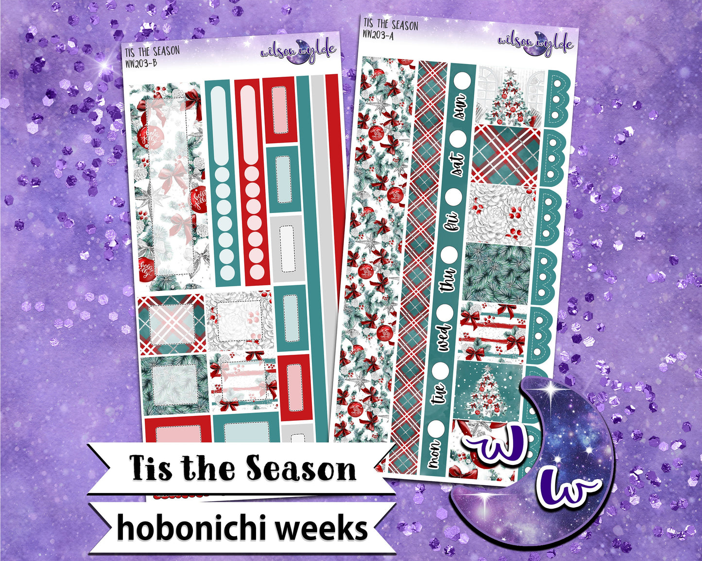 Tis the Season weekly sticker kit, HOBONICHI WEEKS format, a la carte and bundle options. WW203