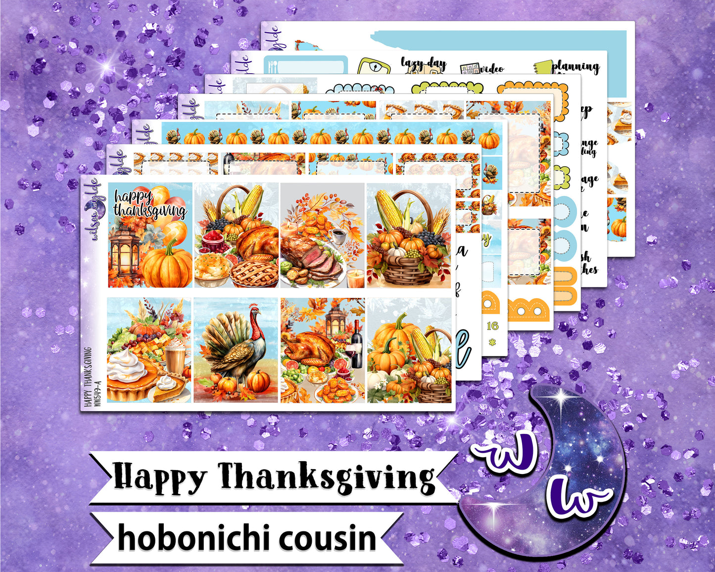 Happy Thanksgiving weekly sticker kit, HOBONICHI COUSIN format, a la carte and bundle options. WW549