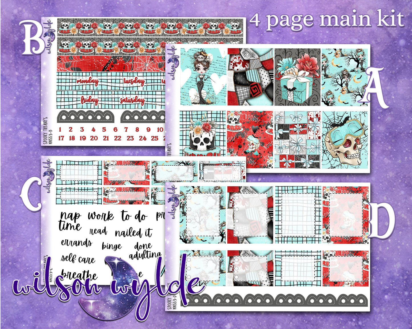 Spooky Tiffany's full weekly sticker kit, STANDARD VERTICAL format, a la carte and bundle options. WW553