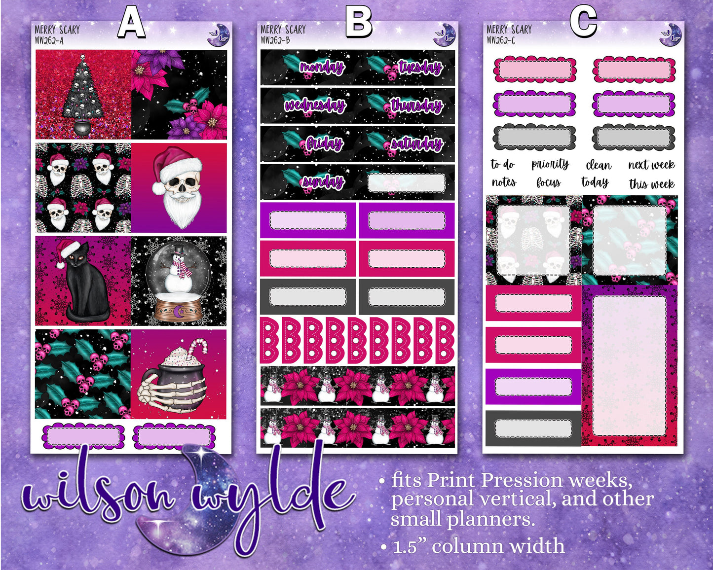 Merry Scary weekly sticker kit, VERTICAL WEEKS format, Print Pression weeks, a la carte and bundle options. WW262