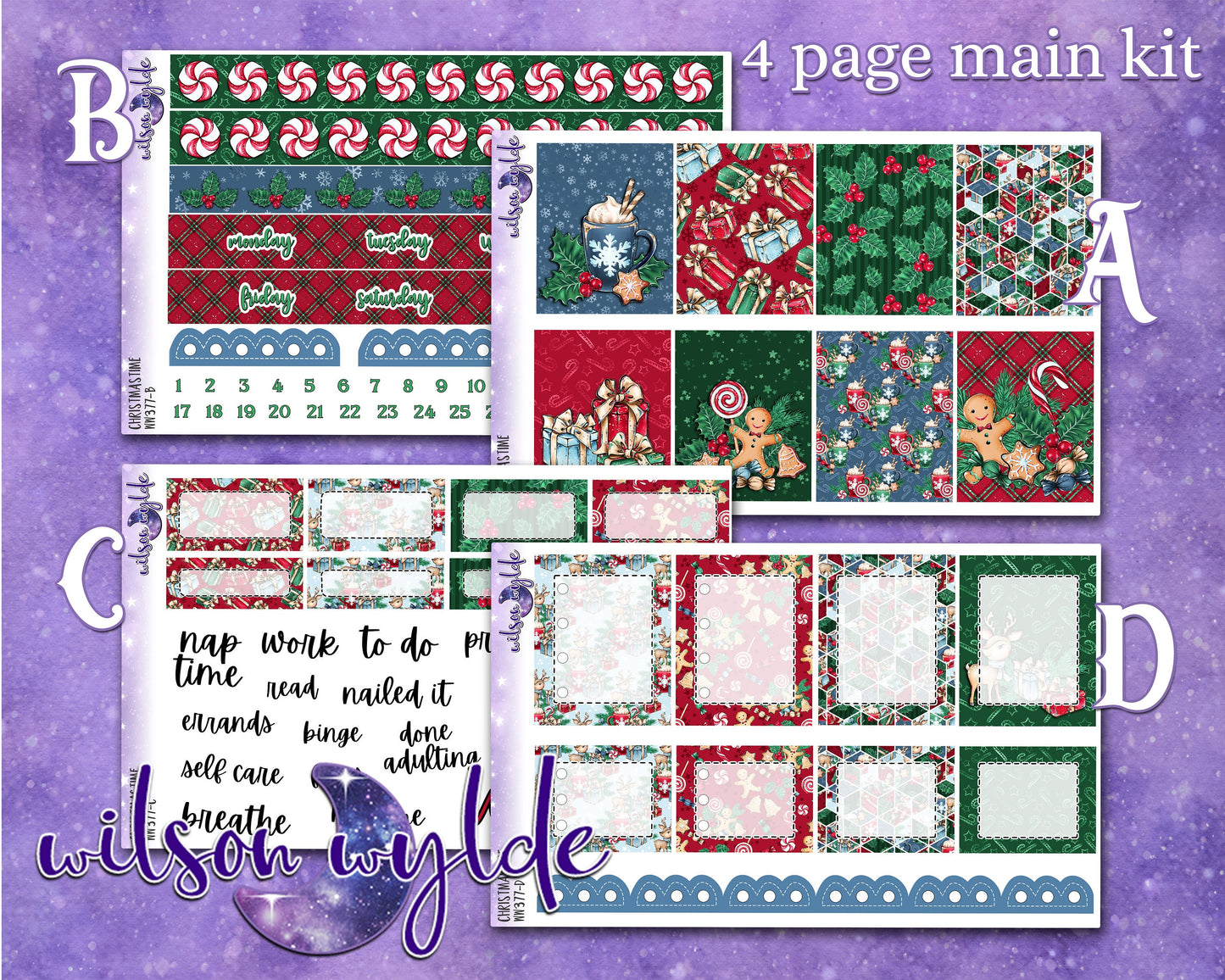 Christmastime full weekly sticker kit, STANDARD VERTICAL format, a la carte and bundle options. WW377