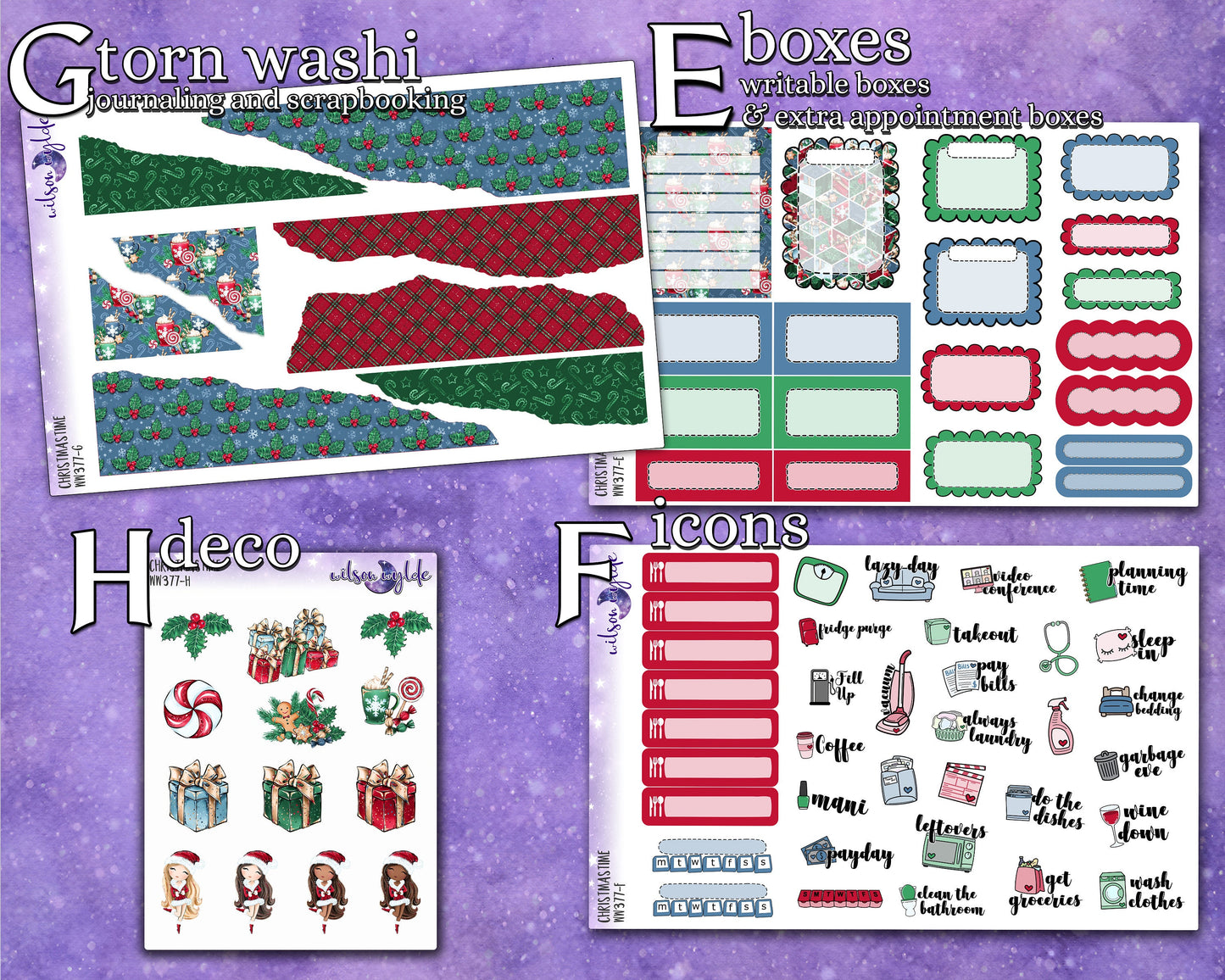 Christmastime full weekly sticker kit, STANDARD VERTICAL format, a la carte and bundle options. WW377