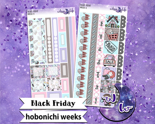 Black Friday weekly sticker kit, HOBONICHI WEEKS format, a la carte and bundle options. WW550