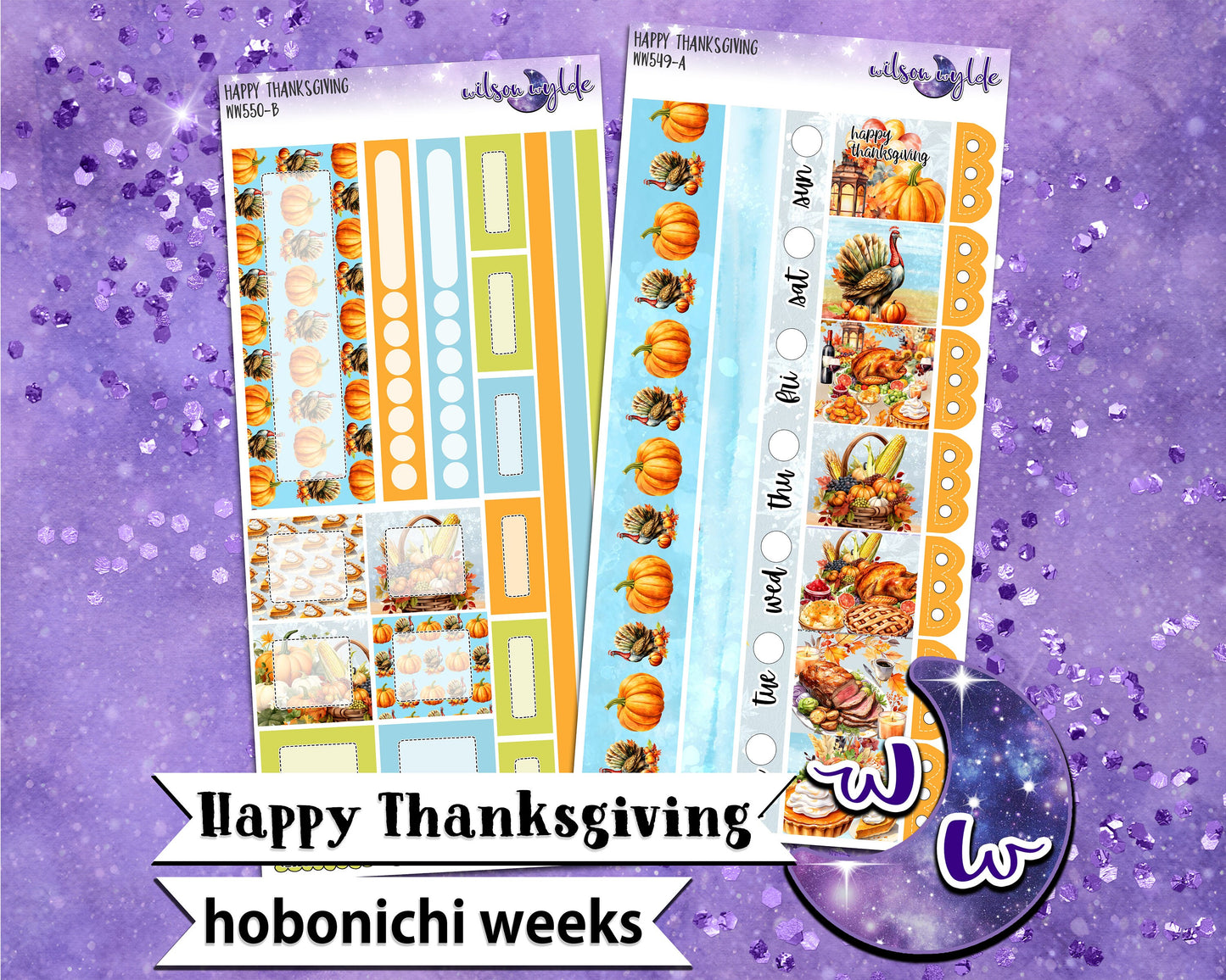 Happy Thanksgiving weekly sticker kit, HOBONICHI WEEKS format, a la carte and bundle options. WW549