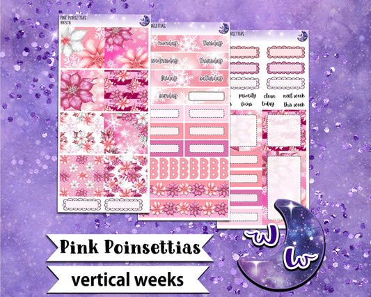 Pink Poinsettias weekly sticker kit, VERTICAL WEEKS format, Print Pression weeks, a la carte and bundle options. WW378