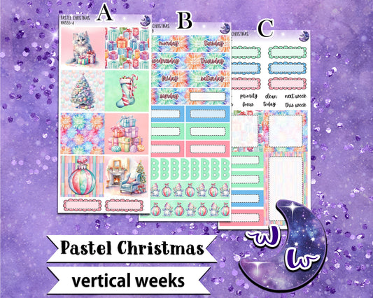 Pastel Christmas weekly sticker kit, VERTICAL WEEKS format, Print Pression weeks, a la carte and bundle options. WW555