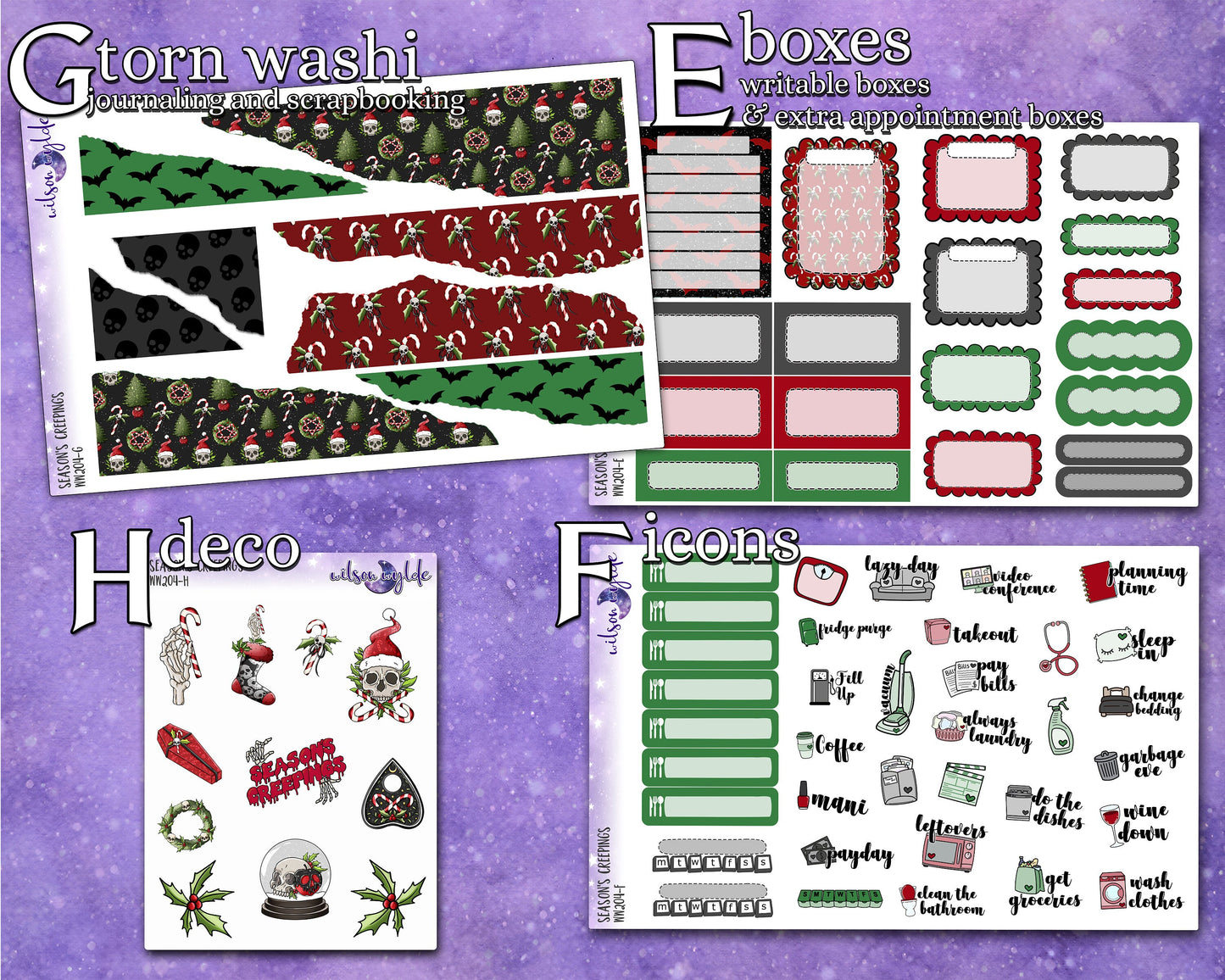 Season's Creepings full weekly sticker kit, HOBONICHI COUSIN format, a la carte and bundle options. WW204