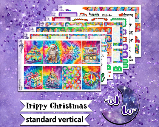 Trippy Christmas full weekly sticker kit, STANDARD VERTICAL format, a la carte and bundle options. WW556