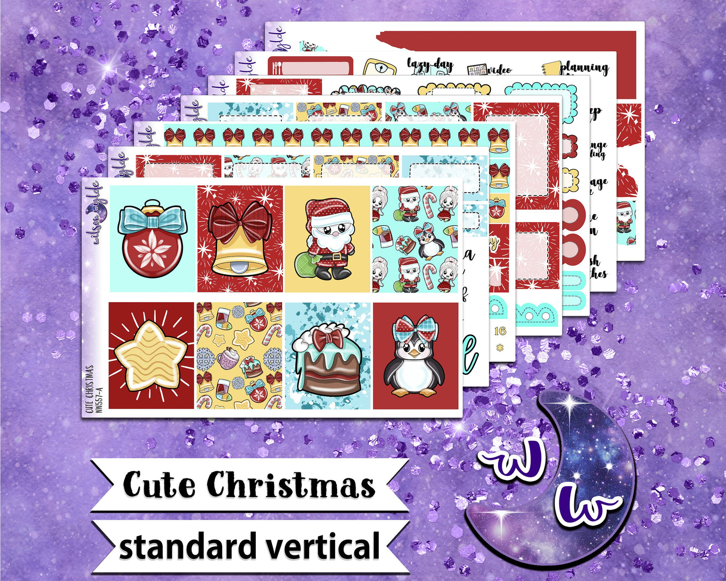 Cute Christmas full weekly sticker kit, STANDARD VERTICAL format, a la carte and bundle options. WW557