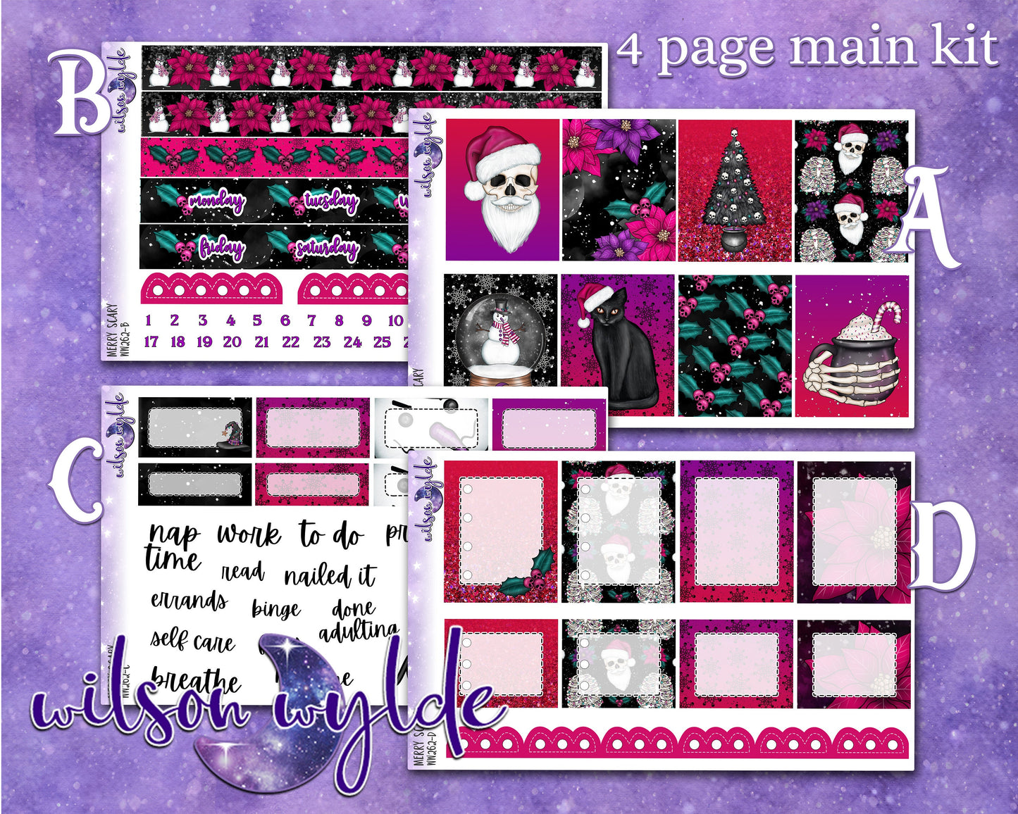 Merry Scary full weekly sticker kit, STANDARD VERTICAL format, a la carte and bundle options. WW262