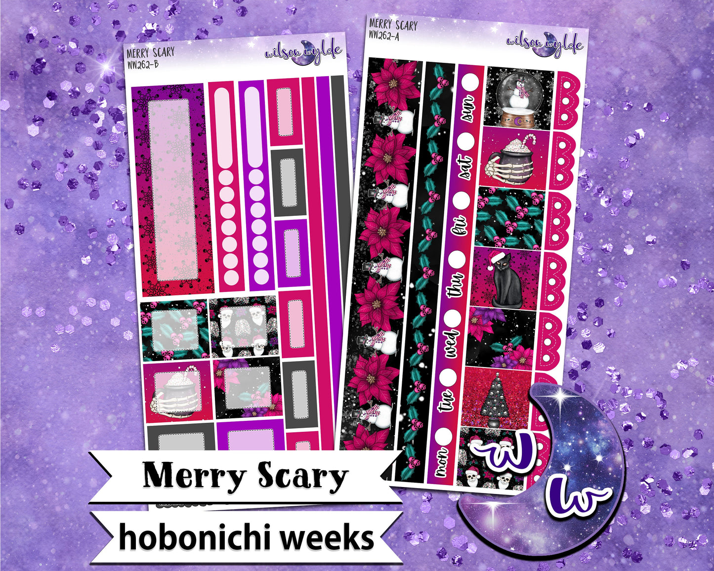 Merry Scary weekly sticker kit, HOBONICHI WEEKS format, a la carte and bundle options. WW262