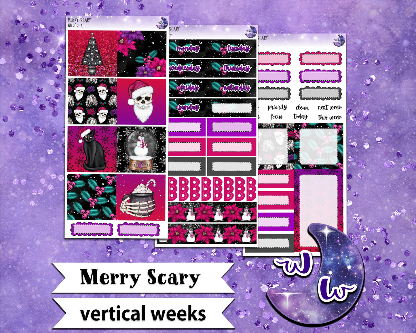 Merry Scary weekly sticker kit, VERTICAL WEEKS format, Print Pression weeks, a la carte and bundle options. WW262