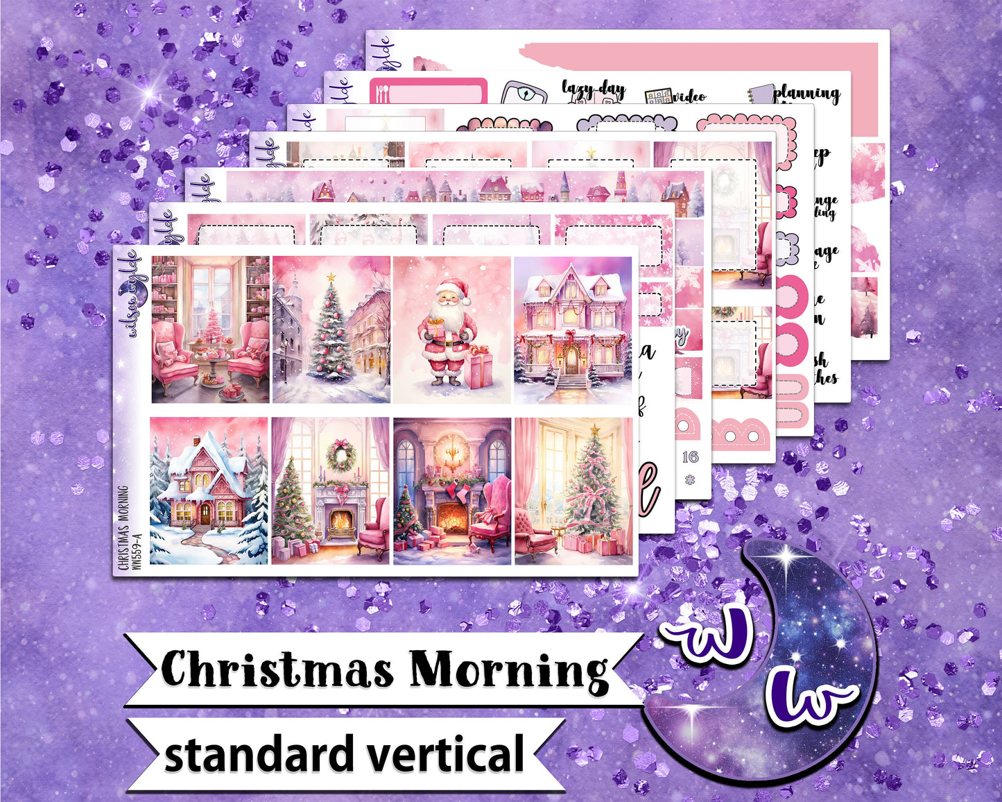 Christmas Morning full weekly sticker kit, STANDARD VERTICAL format, a la carte and bundle options. WW559