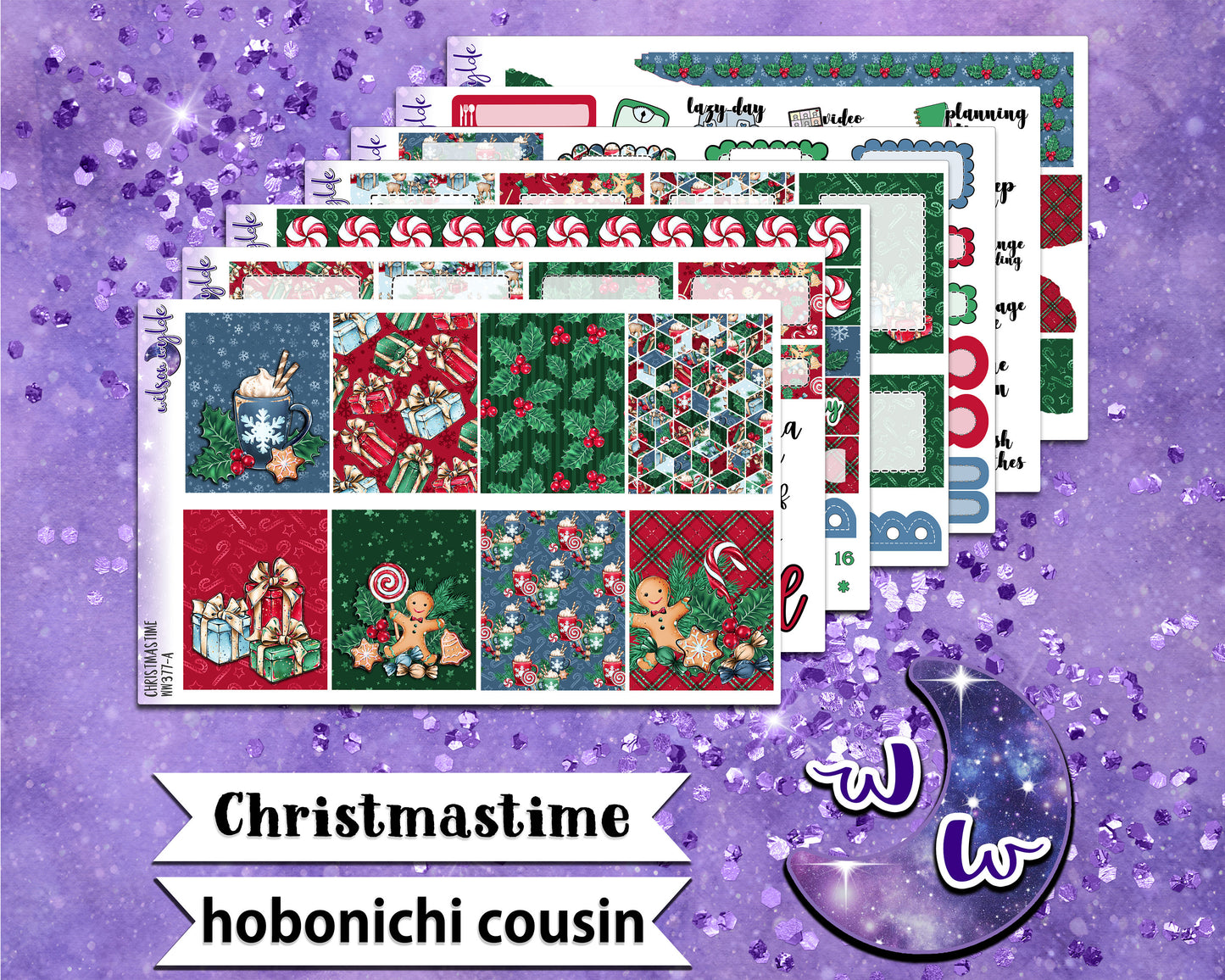 Christmastime full weekly sticker kit, HOBONICHI COUSIN format, a la carte and bundle options. WW377