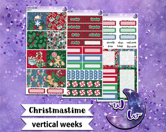 Christmastime weekly sticker kit, VERTICAL WEEKS format, Print Pression weeks, a la carte and bundle options. WW377