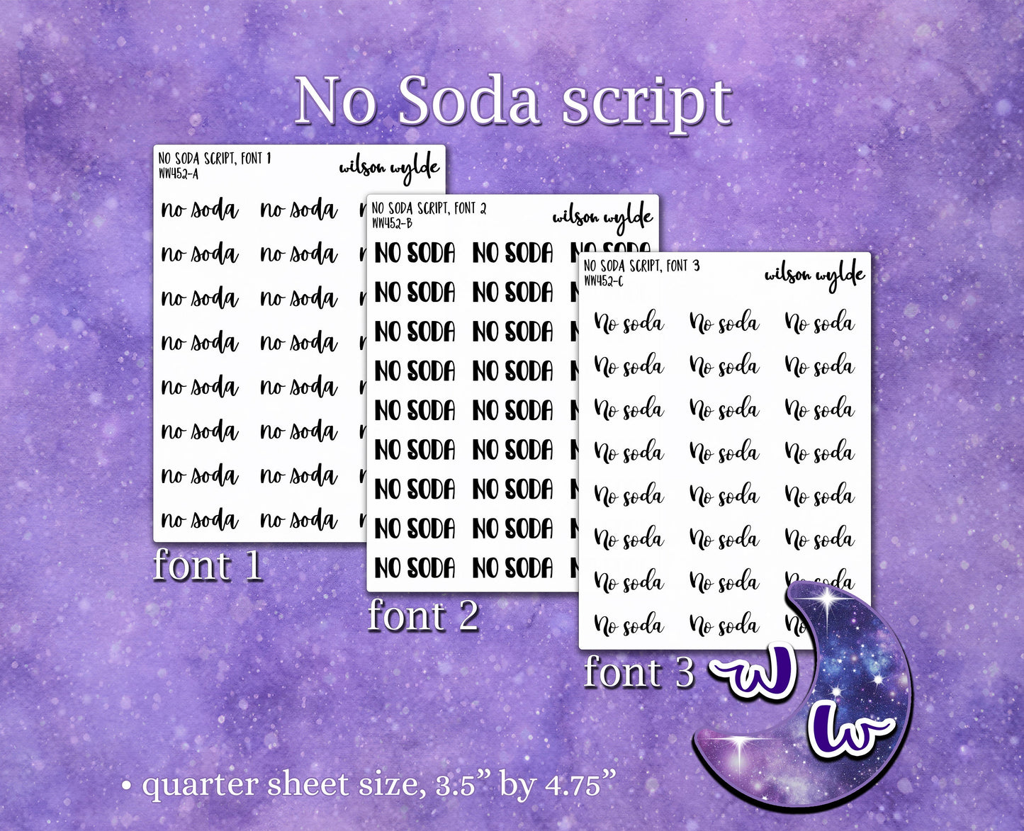 No Soda script planner stickers, Foiling available WW452