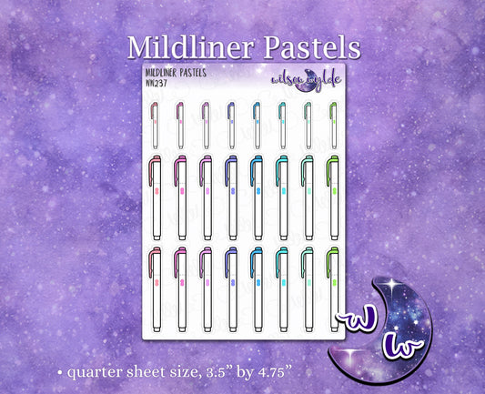 Mildliner Pastels planner stickers for Happy Planner, Hobonichi, Print Pression WW237