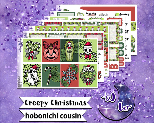 Creepy Christmas weekly sticker kit, HOBONICHI COUSIN format, a la carte and bundle options. WW561