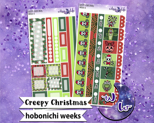 Creepy Christmas weekly sticker kit, HOBONICHI WEEKS format, a la carte and bundle options. WW561