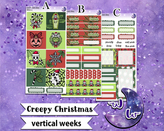 Creepy Christmas weekly sticker kit, VERTICAL WEEKS format, Print Pression weeks, a la carte and bundle options. WW561