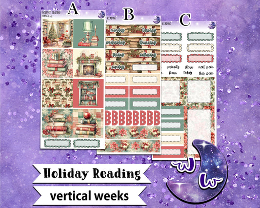 Holiday Reading weekly sticker kit, VERTICAL WEEKS format, Print Pression weeks, a la carte and bundle options. WW562