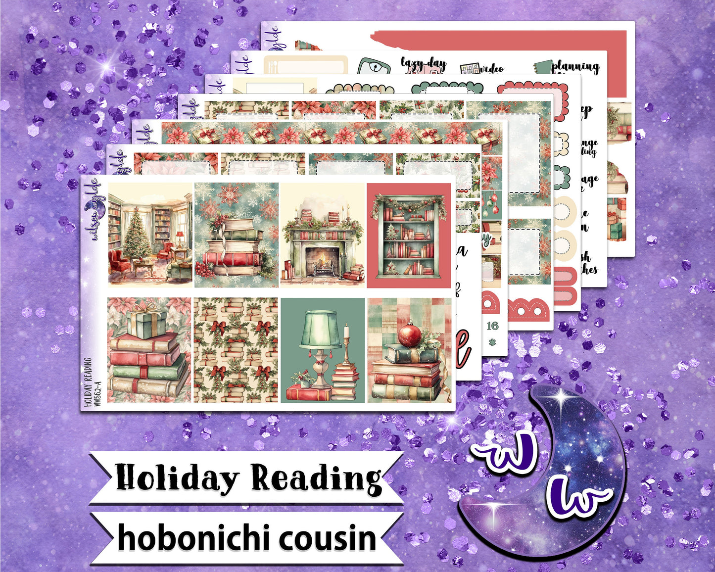 Holiday Reading weekly sticker kit, HOBONICHI COUSIN format, a la carte and bundle options. WW562