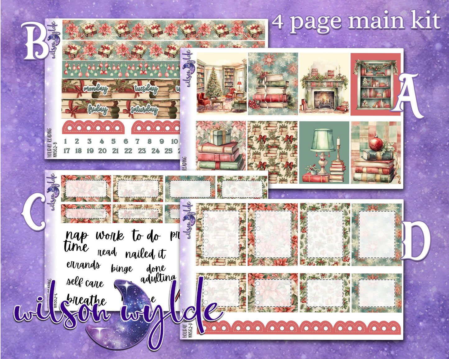 Holiday Reading weekly sticker kit, HOBONICHI COUSIN format, a la carte and bundle options. WW562