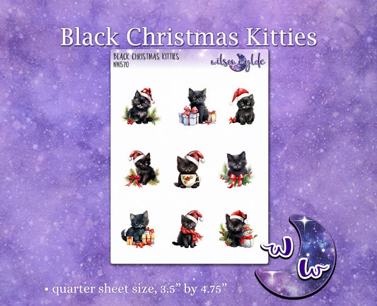 Black Christmas Kitties deco planner stickers, WW570