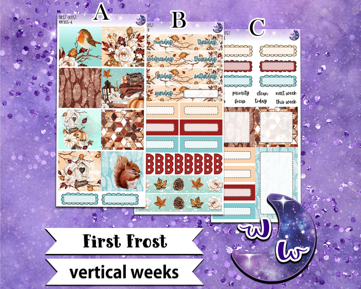 First Frost weekly sticker kit, VERTICAL WEEKS format, Print Pression weeks, a la carte and bundle options. WW365