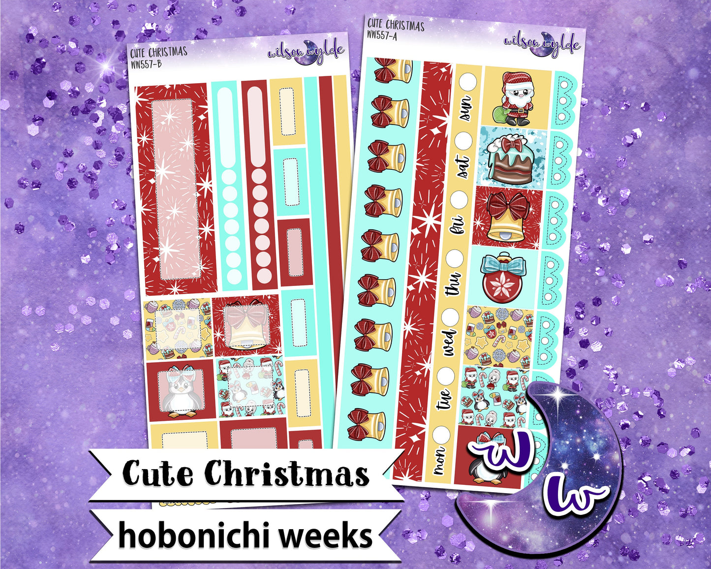 Cute Christmas weekly sticker kit, HOBONICHI WEEKS format, a la carte and bundle options. WW557