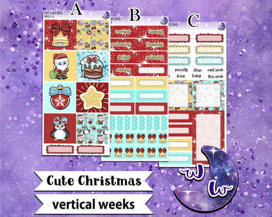 Cute Christmas weekly sticker kit, VERTICAL WEEKS format, Print Pression weeks, a la carte and bundle options. WW557