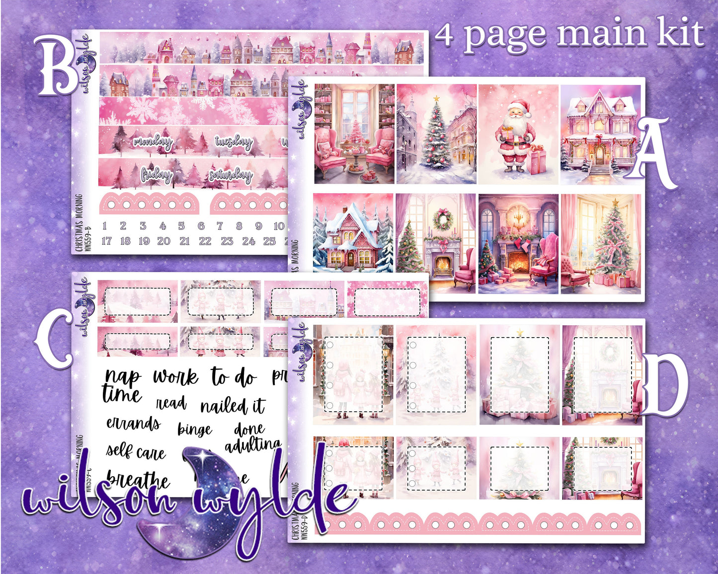 Christmas Morning weekly sticker kit, HOBONICHI COUSIN format, a la carte and bundle options. WW559