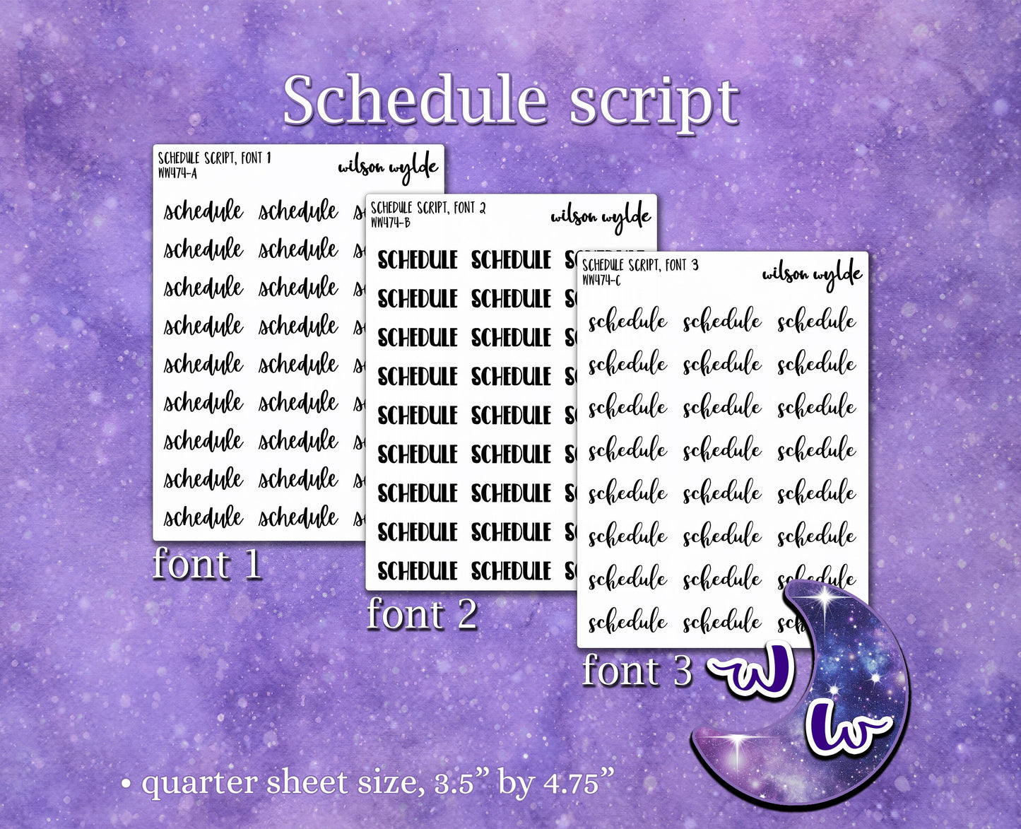 Schedule script planner stickers, Foiling available WW474