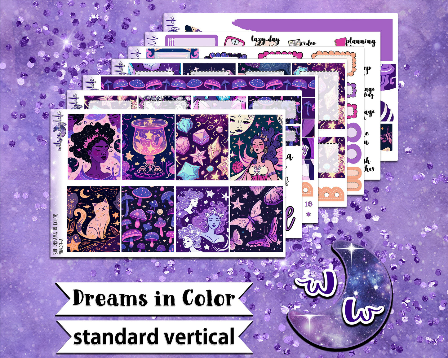 Dreams in Color full weekly sticker kit, STANDARD VERTICAL format, a la carte and bundle options. WW429