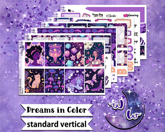 Dreams in Color full weekly sticker kit, STANDARD VERTICAL format, a la carte and bundle options. WW429