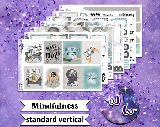 Mindfulness full weekly sticker kit, STANDARD VERTICAL format, a la carte and bundle options. WW393