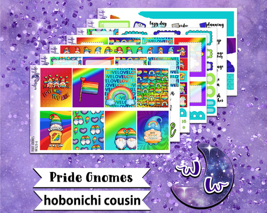 Pride Gnomes full weekly sticker kit, HOBONICHI COUSIN format, a la carte and bundle options. WW323